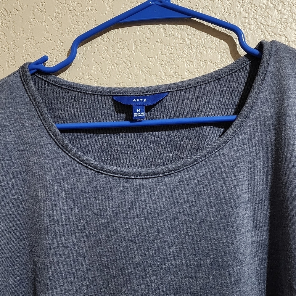 Apt. 9 Lattice Cutout Long Sleeve Blue Women's Top With Sharbite Hem Size M NWT - Picture 7 of 16